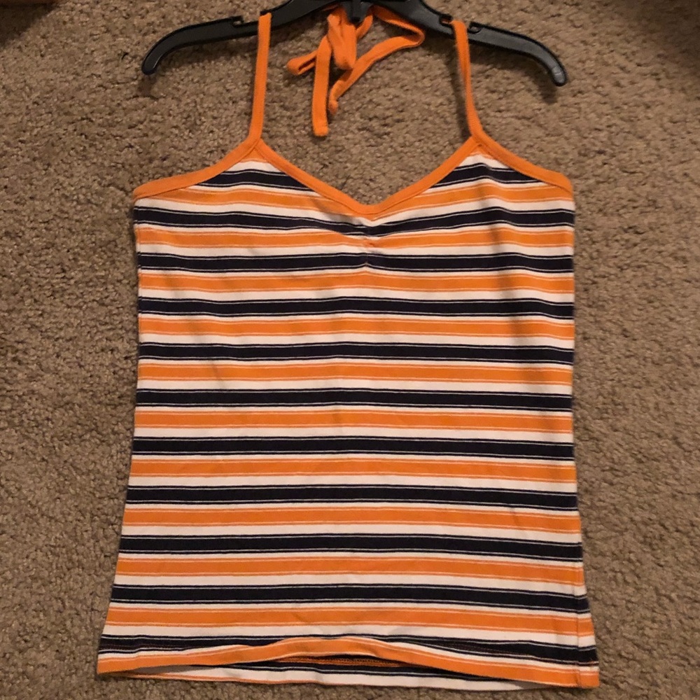 Orange, Black, & White Striped Halter Top